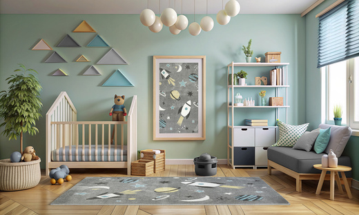 Wykładzina Dziecięca Lima C276A l.grey/cream Rakiety Kosmos Szary szerokość 4 m
