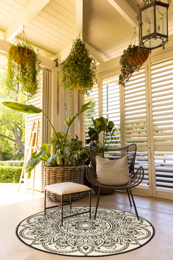 Okrągły Dwustronny Dywan Sznurkowy Brussels 205333/10110 Night Antracyt Krem Rozeta Outdoor