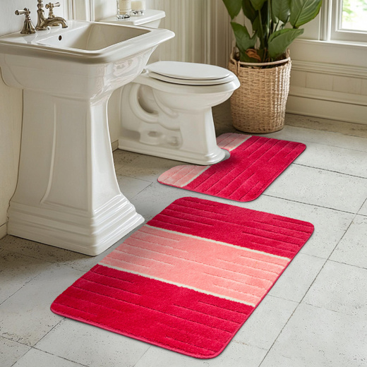 Komplet 2-częściowy Łazienkowy Como Pink Róż Krem Pasy