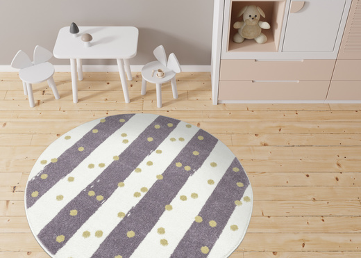 Okrągły Dywan Lima M044A cream/lila Fiolet Krem Zloty Paski