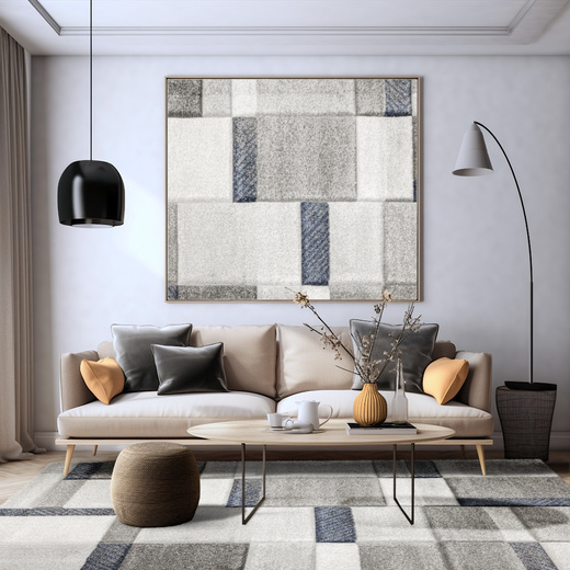 Dywan Kandy N411A l.grey/navy Szary Granatowy Geometria Fryz