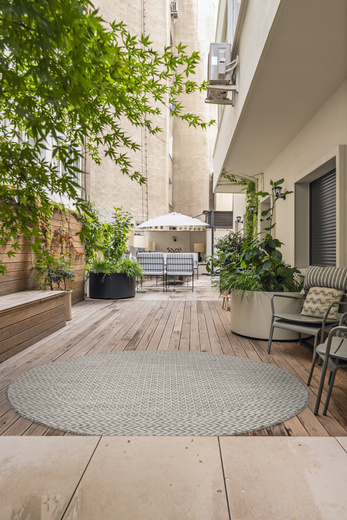 Okrągły Dywan Sznurkowy Jeans 19242/P91 Koło Beż Grafit Jodełka