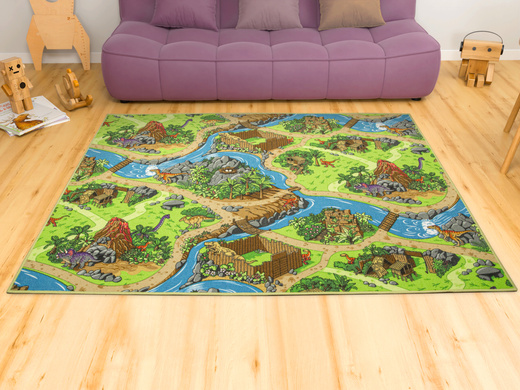 Wykładzina Dziecięca Dino Wioska Dinozaurów na filcu szerokość 4 m