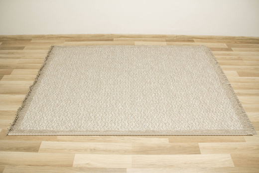 Dywan Sznurkowy Oria 600/VH7-D Beż Szary Ramka Gruby Splot z Frędzlami