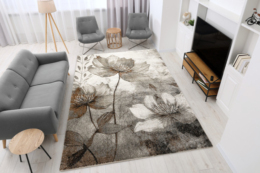 Dywan Ponte N879A l.grey/beige Brąz Szary Kwiaty