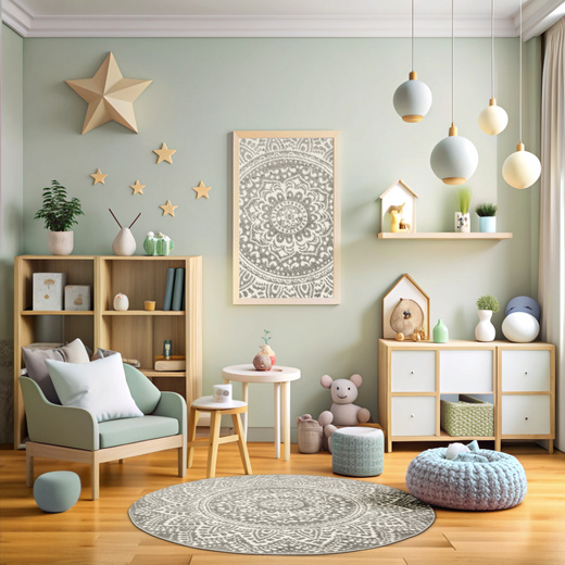 Okrągły Dywan Lima G757A l.grey/white Mandala Szary Krem