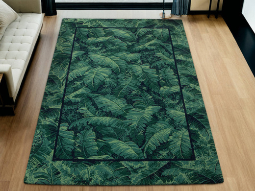 Wełniany Dywan Tempo-B Tion Teal Zielony Granatowy Liście