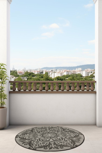 Okrągły Dwustronny Dywan Sznurkowy Brussels 205168/11010 Night Silver Ornament Outdoor