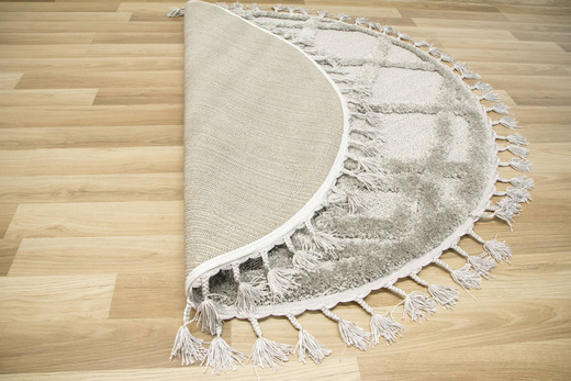 Okrągły Dywan Berber 6843 l.grey Jasny Szary Romby 3D z frędzlami