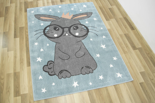 Dywan Dziecięcy Lima 9377C blue/l.grey Turkus Szary Króliczek w Okularach