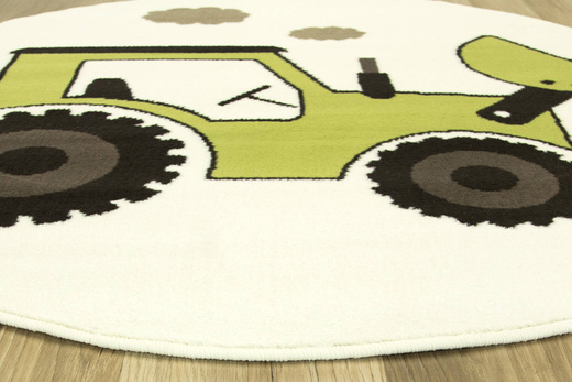 Okrągły Dywan Luna Kids 534457/67935 Krem Limonka Traktor