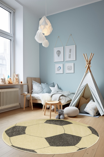 Okrągły Dywan Lima G758A yellow/d.grey Piłka Football Grafit Żółty