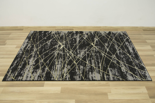 Lśniący Dywan Allora Plus C654A black/yellow Czarny Szary Złoty