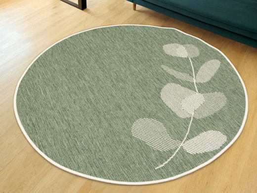 Okrągły Dwustronny Dywan Sznurkowy Brussels 205632/10520 green Zieleń Krem Listki Outdoor