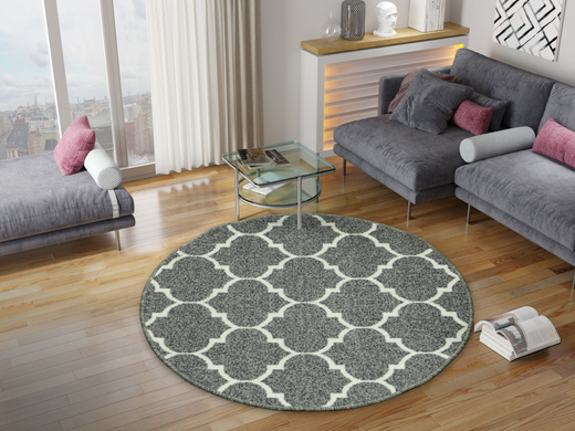 Antypoślizgowy Dywan okrągły Clover jasny szary koniczyna marokańska