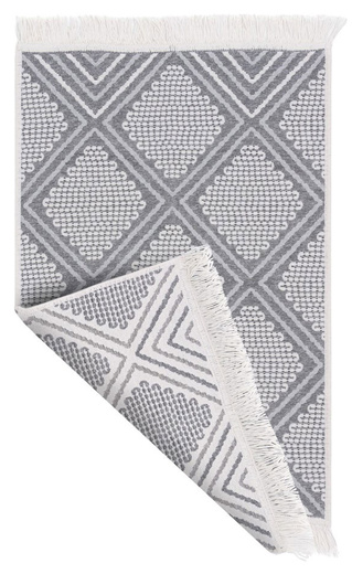 Dwustronny Dywanik Chodniczek Orient Wzór 4 Szary Krem Romby Duże Frędzelki