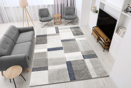 Dywan Kandy N411A l.grey/navy Szary Granatowy Geometria Fryz