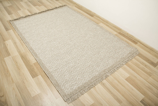 Dywan Sznurkowy Oria 600/VH7-D Beż Szary Ramka Gruby Splot z Frędzlami