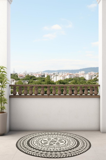 Okrągły Dwustronny Dywan Sznurkowy Brussels 205626/10110 Night Antracyt Krem Rozeta Outdoor