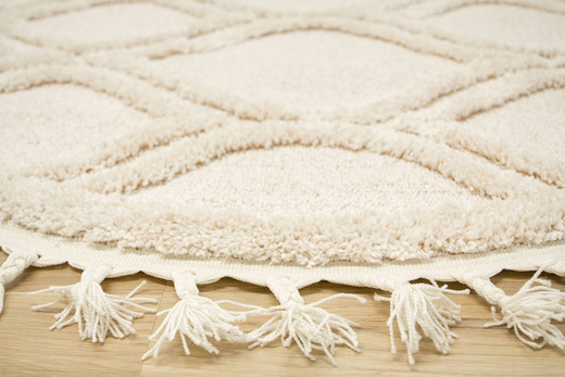 Okrągły Dywan Berber 7063 ivory krem Łezki 3D z frędzlami