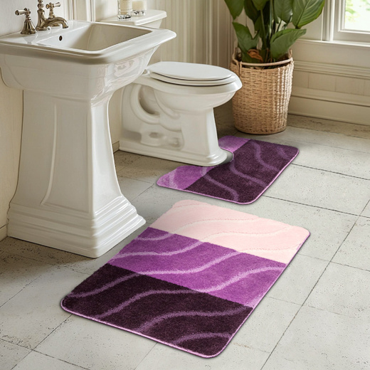 Komplet 2-częściowy Łazienkowy Fiori Fiolet Róż Pasy Fale