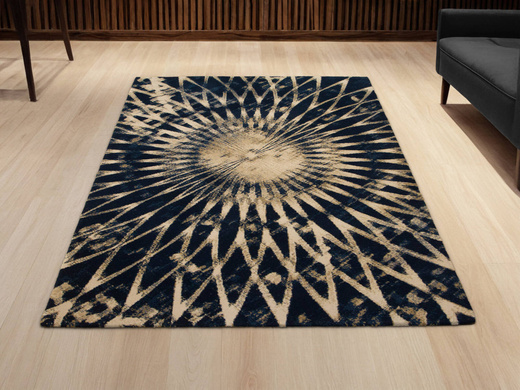Wełniany Dywan Tempo-B Domio Denim Granatowy Beżowy Rozeta