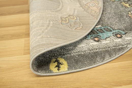 Okrągły Dywan Lima C511A l.grey/cream Uliczki Pociągi Chmurki Szary Łososiowy