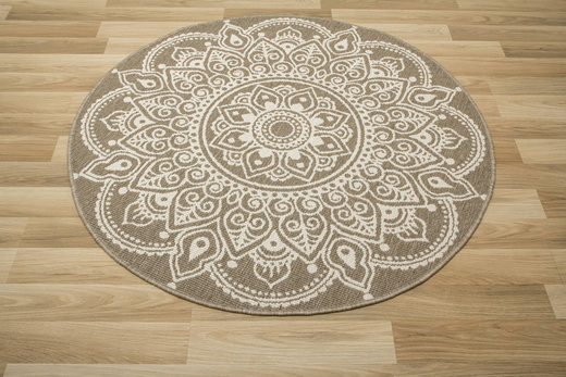 Okrągły Dwustronny Dywan Sznurkowy Brussels 205333/10610 Linen Beż Krem Rozeta Outdoor