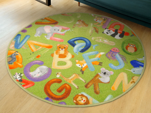 Okrągły Kolorowy Dywan Dziecięcy Alfabet 12 Green
