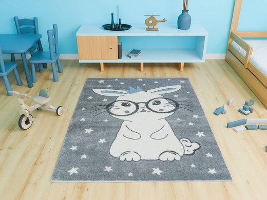 Dywan Dziecięcy Lima 9377C l.grey/blue Szary Krem Króliczek w Okularach