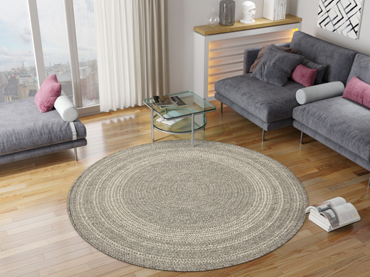 Okrągły Dwustronny Dywan Sznurkowy Brussels 205670/10010 Silver Szary Krem Kółka Outdoor