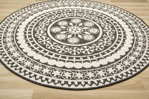 Okrągły Dwustronny Dywan Sznurkowy Brussels 205626/10110 Night Antracyt Krem Rozeta Outdoor