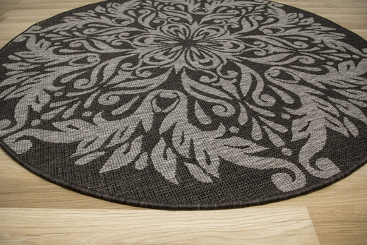 Okrągły Dwustronny Dywan Sznurkowy Brussels 205168/11010 Night Silver Ornament Outdoor