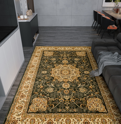 Dywan Super Rose D373A d.green/cream Ornament Medalion Zieleń