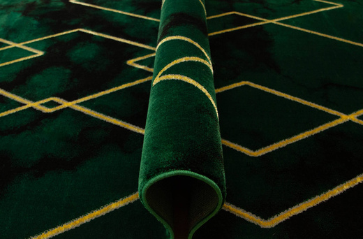 Dywan Diamond K4421Y green Ciemna Butelkowa Zieleń Złoty Romby