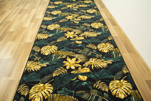 Chodnik Monstera gold/green Złoto Butelkowa Zieleń szerokość 150 cm
