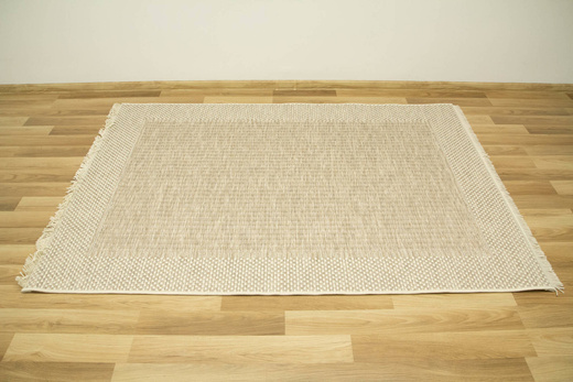 Dywan Sznurkowy Oria 88013/YV7-J Beż Krem Szary Ramka Gruby Splot z frędzlami