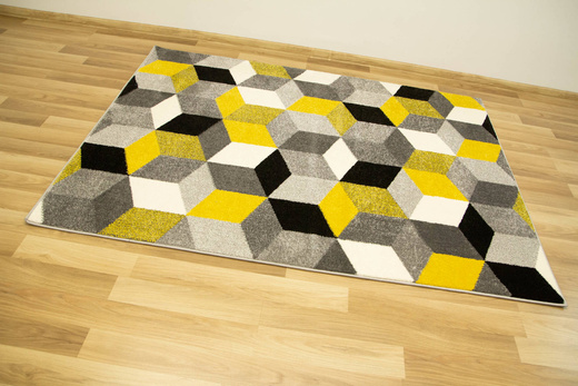 Dywan Sumatra szary żółty E219 grey/yellow Szary Żółty Krem Romby Cubes