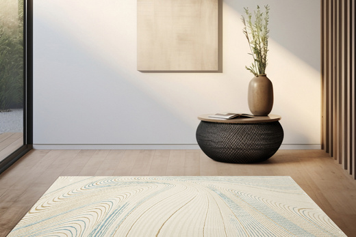 Lśniący Dywan Allora Plus G379A cream/blue Beż Krem Turkus Linie