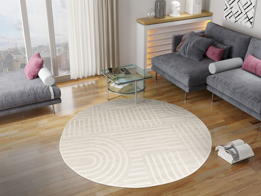 Okrągły Dywan Sznurkowy Haga 03606E cream/l.grey Krem Szary Geometria Outdoor