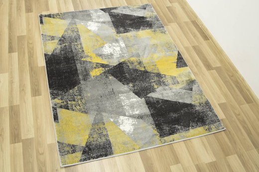 Dywan Victoria B885A grey/yellow Trójkąty Żółty Szary Przecierany