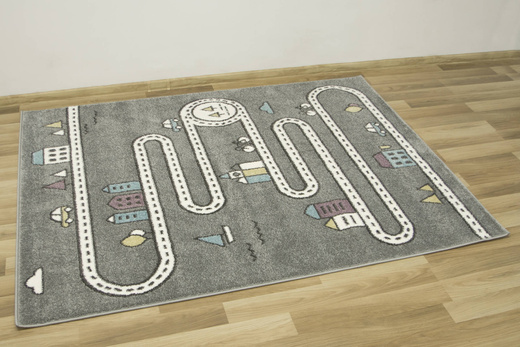 Dywan Dziecięcy Lima C263A l.grey/cream Uliczki Domki Drzewka