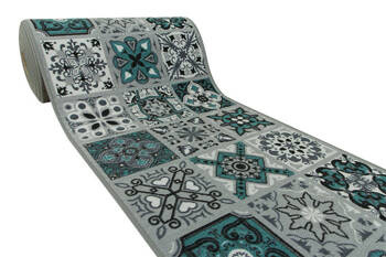 Antypoślizgowy Chodnik patchwork turkus szerokość 120 cm