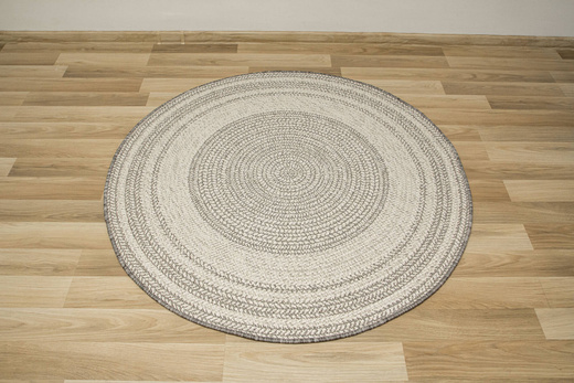 Okrągły Dwustronny Dywan Sznurkowy Brussels 205670/10010 Silver Szary Krem Kółka Outdoor