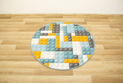 Okrągły Kolorowy Dywan Dziecięcy Klocki Orange