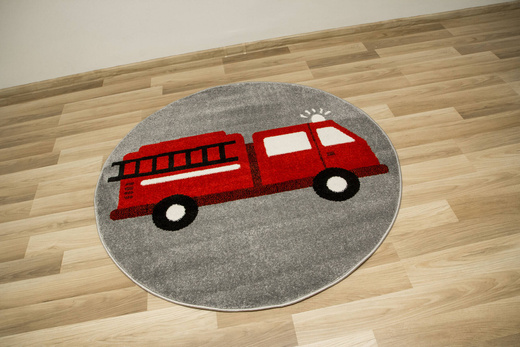 Okrągły Dywan Lima G752A l.grey/l.red Straż Pożarna Czerwony Szary