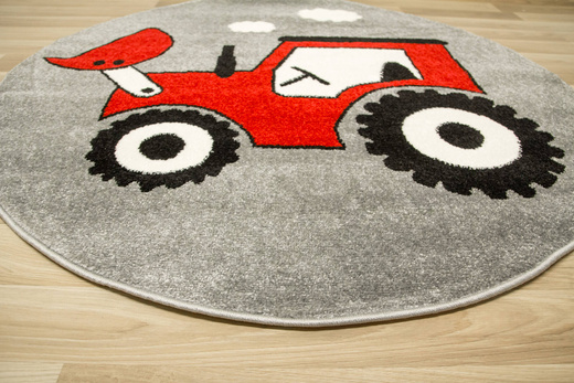 Okrągły Dywan Lima G753A l.grey/l.red Traktor Czerwony Szary