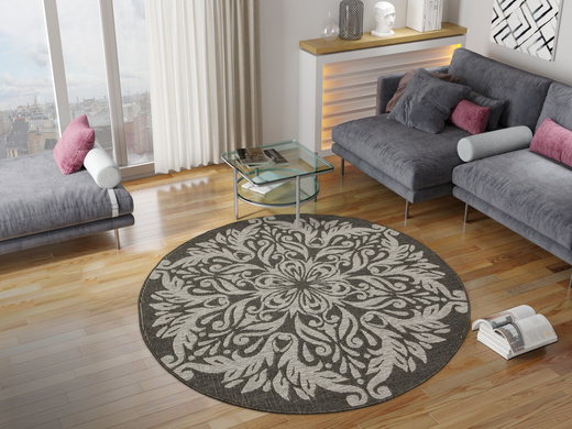 Okrągły Dwustronny Dywan Sznurkowy Brussels 205168/11010 Night Silver Ornament Outdoor