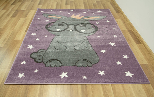 Dywan Dziecięcy Lima 9377C lila/l.grey Fiolet Szary Króliczek w Okularach