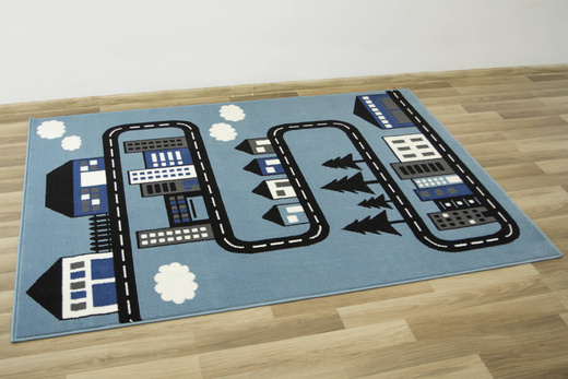 Dywan Kids 534451/94922 sky/blue Jasny Niebieski Czarny Ulice Domki